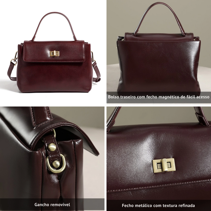 Bolsa de Luxo Top Handle em Couro Genuíno Annelise